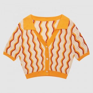 2023 New Design Custom Γυναίκες \\\\ \'s knitwear v λαιμό χαλαρό στερεό χρώμα άνοιξη καλοκαίρι μπλουζάκια κοντό μανίκι πλεκτό πουλόβερ ζακέτα