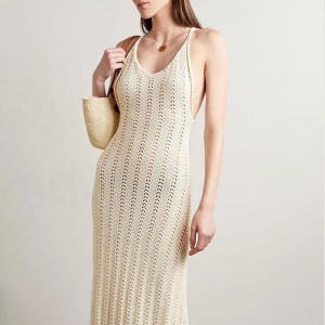 Κατασκευαστές πλεκτών κατασκευαστών έθιμο στρογγυλό λαιμό Sling Hollow από πίσω σέξι γυναίκες πλεκτό φόρεμα