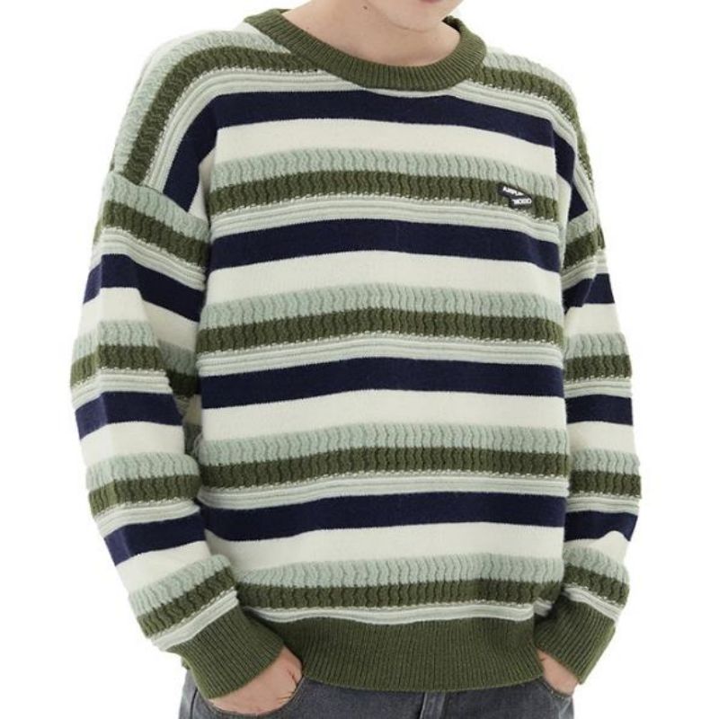 Πουλόβερ στρογγυλό λαιμό μακρύ μανίκι πλεκτό ριγέ πουλόβερ για άνδρες και γυναίκες