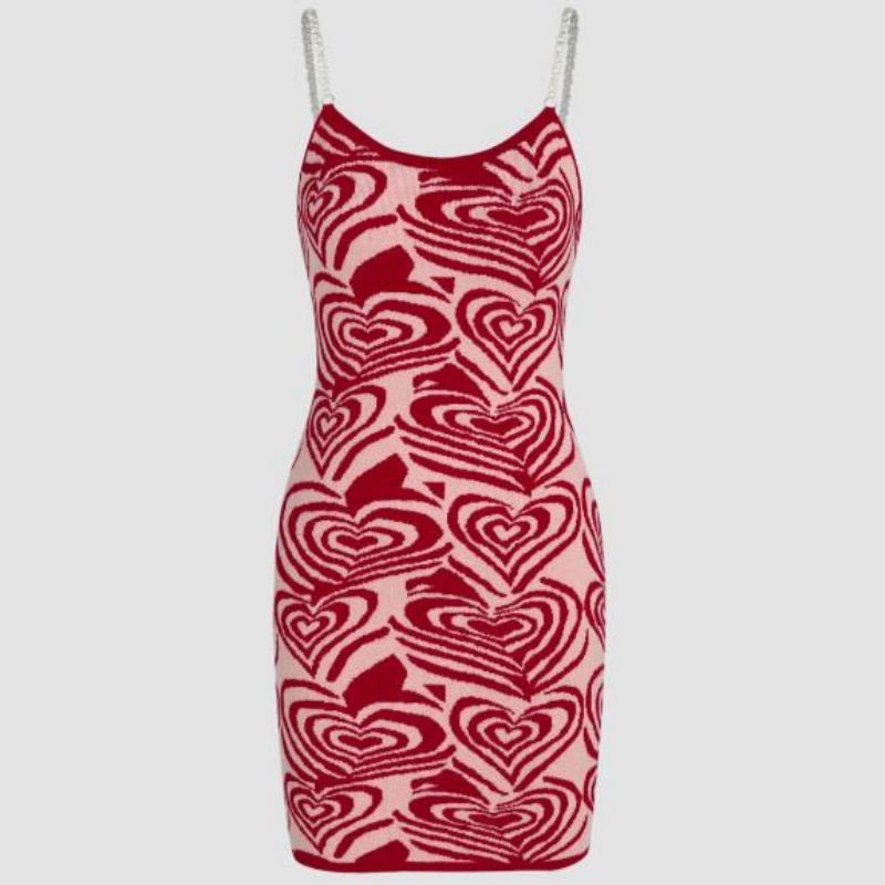 Love Heart Pattern Φόρεμα εκτύπωσης κοντό μανίκι φόρεμα καλοκαιρινό sundress sein sexy knitwear